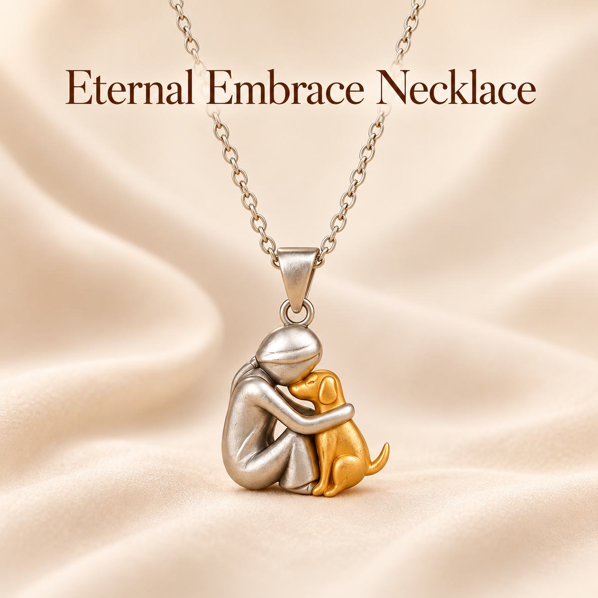 Eternal Embrace Necklace, person hugging a pet pendant