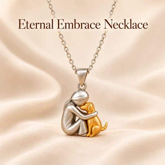 Eternal Embrace Necklace, person hugging a pet pendant